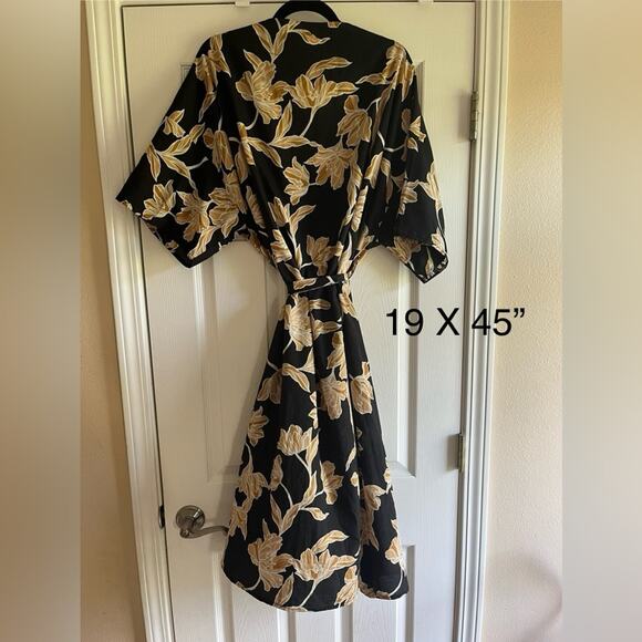 Estate Dark Floral Black and Gold Long Flowy Women's Duster Kimono Cardigan 6 - Picture 8 of 10